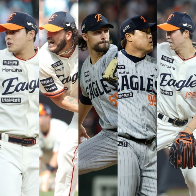 왼쪽부터 문동주, 코디 폰세, 라이언 와이스, 류현진, 엄상백. /사진=한화 이글스 제공