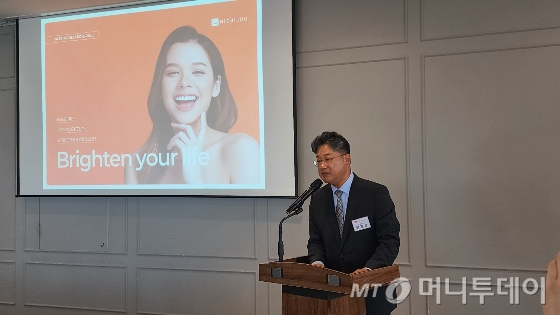 양준호 바이오비쥬 대표가 24일 서울 여의도 CCMM타워에서 열린 IPO 간담회에서 사업 계획을 설명하고 있다. /사진=정기종 기자