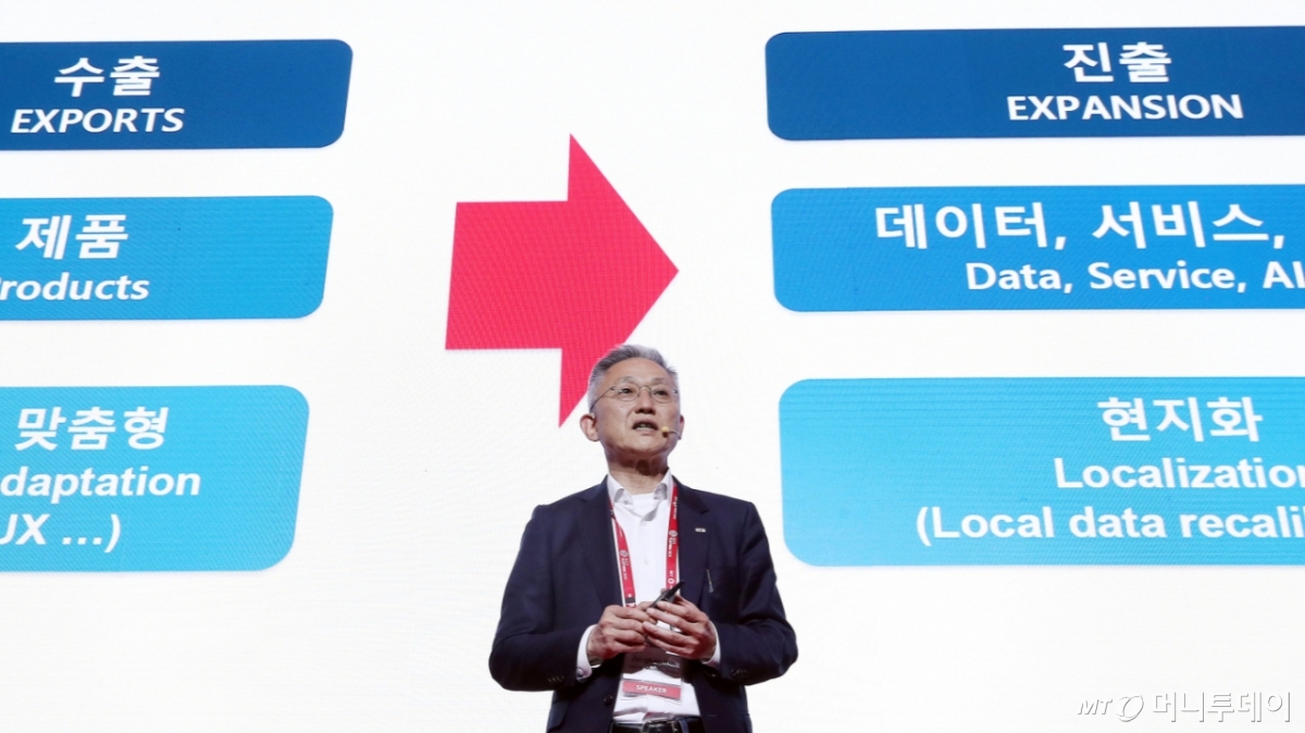 김종갑 글로벌 디지털 혁신 네트워크 대표가 25일 영등포구 콘래드 서울 호텔에서 머니투데이 주최로 진행된 '2025 키플랫폼' 특별세션3에서 '글로벌 불확실성 위기에서의 글로벌 진출전략'에 대해 발표하고 있다. /사진=김창현기자 