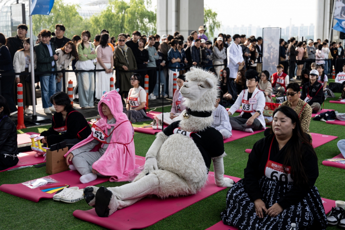 지난 11일 오후 서울 서초구 잠수교에서 열린 '2025 한강 멍때리기 대회' 참가자들이 멍하니 있다. /사진=뉴스1