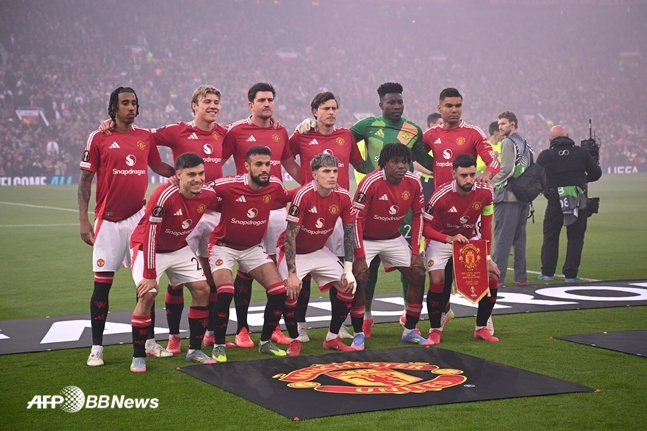 지난 9일(한국시간) 빌바오와 유로파리그 4강 2차전에 선발 출장한 맨유 선수들.  /AFPBBNews=뉴스1