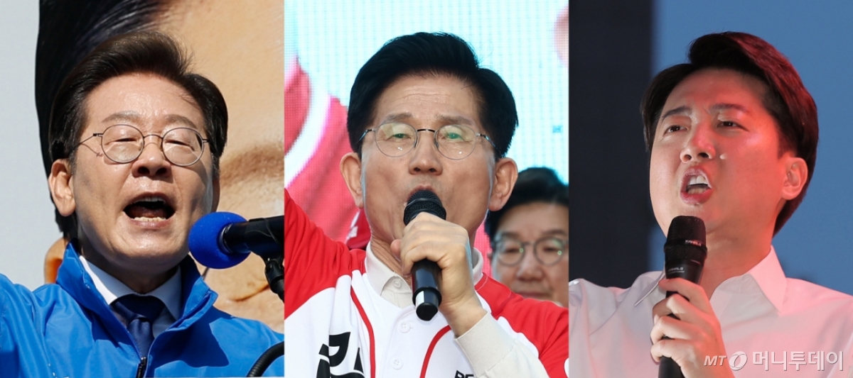 (서울=뉴스1) 안은나 기자,박정호 기자,김민지 기자 = 이재명 더불어민주당, 김문수 국민의힘, 이준석 개혁신당 대통령 후보가 공식 선거운동이 시작된 12일 각각 서울 청계광장, 대구 서문시장, 서울 청계광장에서 지지를 호소하고 있다. Copyright © 뉴스1. All rights reserved. 무단 전재 및 재배포, AI학습 이용 금지. /사진=(서울=뉴스1) 안은나 기자,박정호 기자,김민지 기자