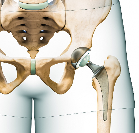 인공 고관절 전치환술의 고관절과 대퇴골 사진. 비구(컵 부분)와 대퇴골두를 모두 인공 삽입물로 교체한다./사진=분당서울대병원