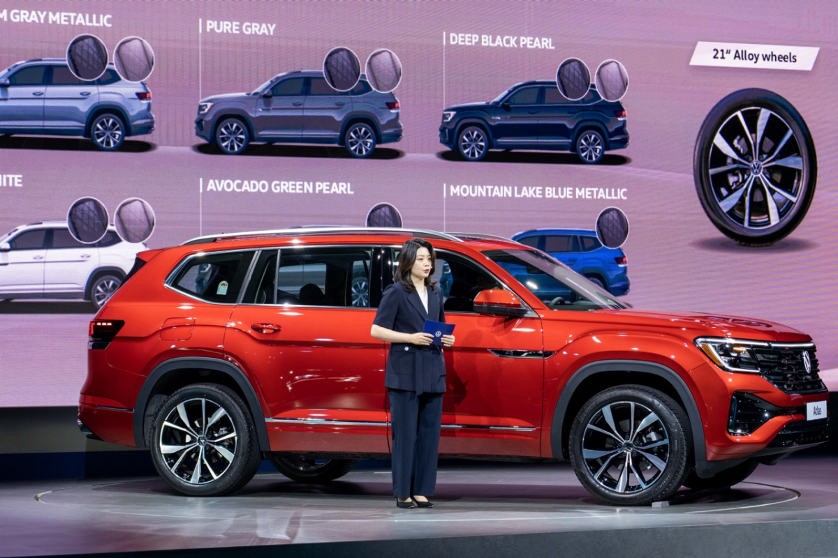 이지현 폭스바겐코리아 상품기획팀 부장이 26일 인천 중구 스튜디오파라다이스에서 열린 신형 아틀라스 미디어 론칭 행사에서 아틀라스에 대해 소개하고 있다. /사진제공=폭스바겐코리아