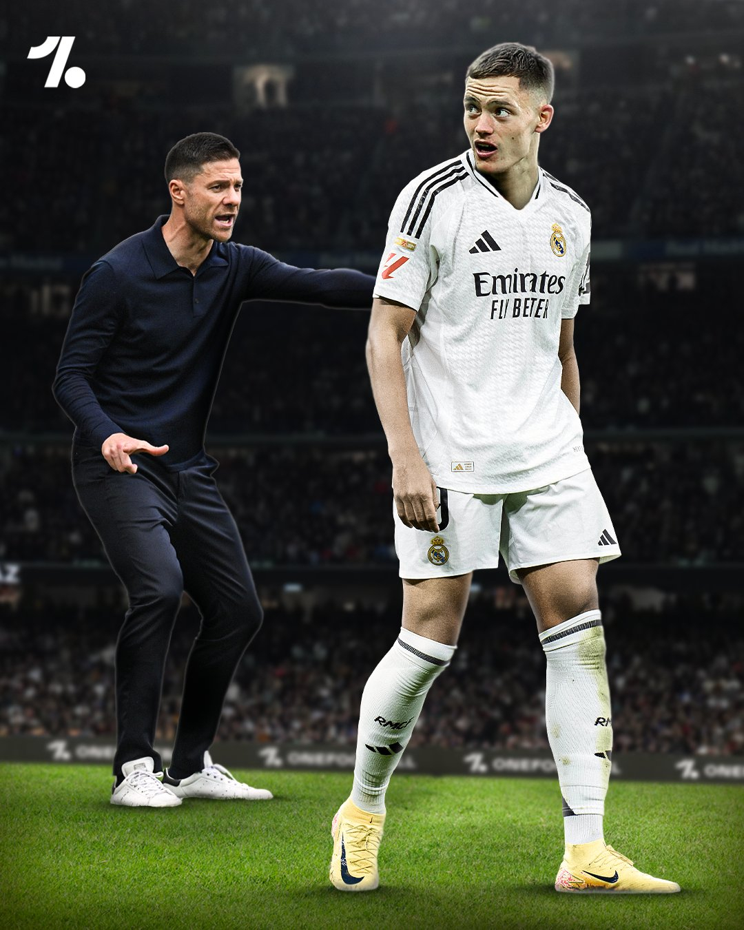 사비 알론소(왼쪽) 레알 마드리드 신임 감독과 플로리안 비르츠의 레알 마드리드 유니폼 합성 사진. 알론소 감독과 비르츠는 바이엘 레버쿠젠에서 사제의 연을 맺은 바 있다. /사진=