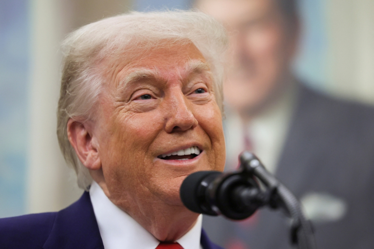 28일(현지시간) 도널드 트럼프 미국 대통령이 백악관에서 열린 워싱턴DC 임시 연방검사장 임명식에서 발언하고 있다. /로이터=뉴스1