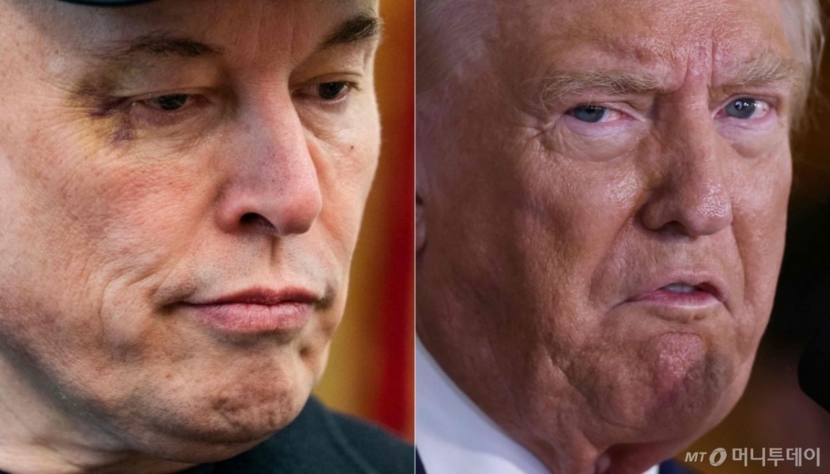 (뉴욕 AFP=뉴스1) 강민경 기자 = 2025년 5월 30일 워싱턴 DC 백악관의 오벌 오피스에 들어온 일론 머스크 테슬라 최고경영자와(왼쪽)과 2024년 9월 6일 뉴욕시 트럼프 타워에서 열린 기자회견에서 발언하는 도널드 트럼프 미국 대통령. ⓒ AFP=뉴스1 Copyright © 뉴스1. All rights reserved. 무단 전재 및 재배포, AI학습 이용 금지. /사진=(뉴욕 AFP=뉴스1) 강민경 기자