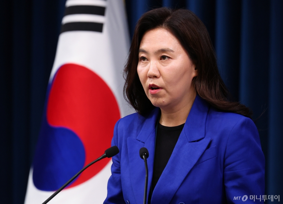 [서울=뉴시스] 최진석 기자 = 강유정 대변인이 11일 서울 용산 대통령실에서 현안 관련 브리핑을 하고 있다. 2025.06.11. myjs@newsis.com /사진=최진석