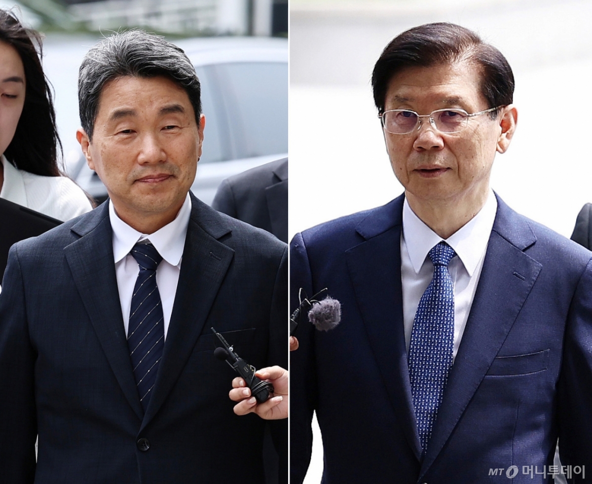 (서울=뉴스1) 구윤성 기자 = 이주호 교육부 장관(왼쪽)과 박종준 전 경호처장이 4일 오후 서울 서초구 서울고등검찰청에 마련된 내란특검에 출석하고 있다. 2025.7.4/뉴스1  Copyright © 뉴스1. All rights reserved. 무단 전재 및 재배포,  AI학습 이용 금지. /사진=(서울=뉴스1) 구윤성 기자