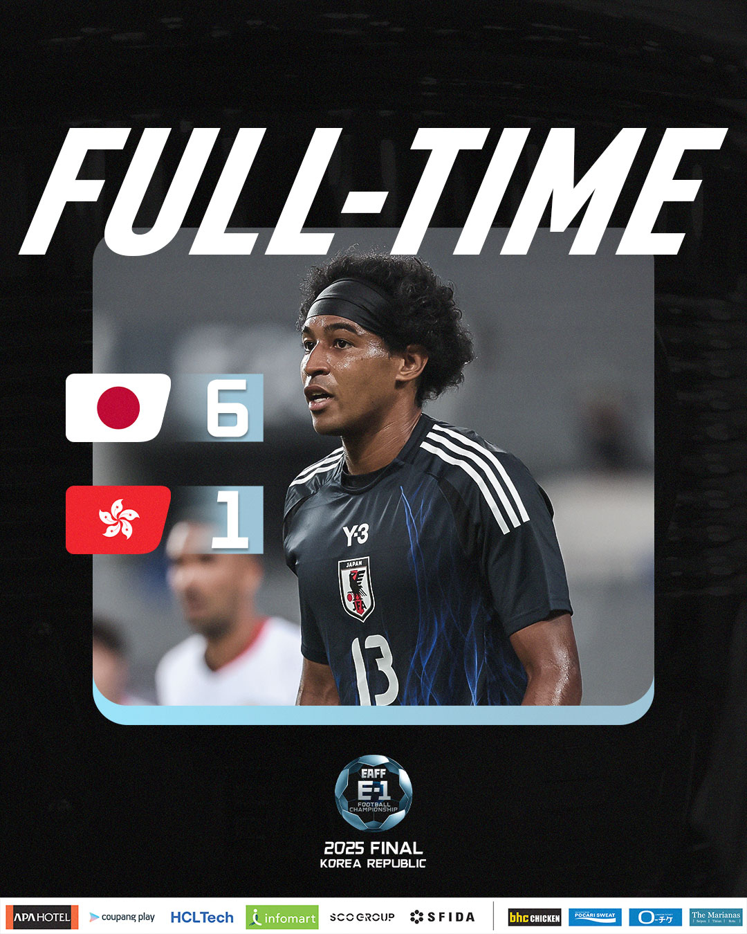 일본 축구 역사상 무려 95년 만에 A매치 데뷔전에서 4골을 터뜨린 저메인 료를 앞세워 홍콩에 6-1 대승을 거둔 일본축구대표팀. /사진=동아시아축구연맹(EAFF) SNS 캡처