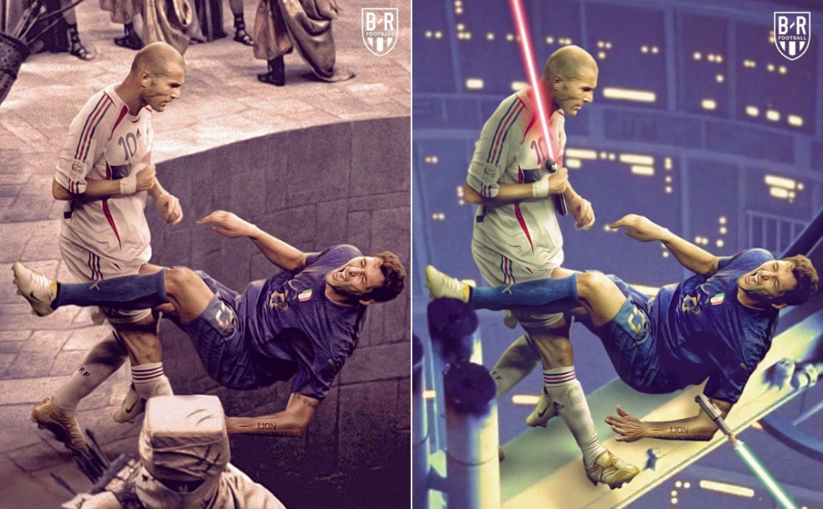 미국 스포츠 전문 매체 블리처 리포트 풋볼(Bleacher Report Football)이 패러디 사진으로 제작한 지단 박치기 장면 /사진=공식 인스타그램