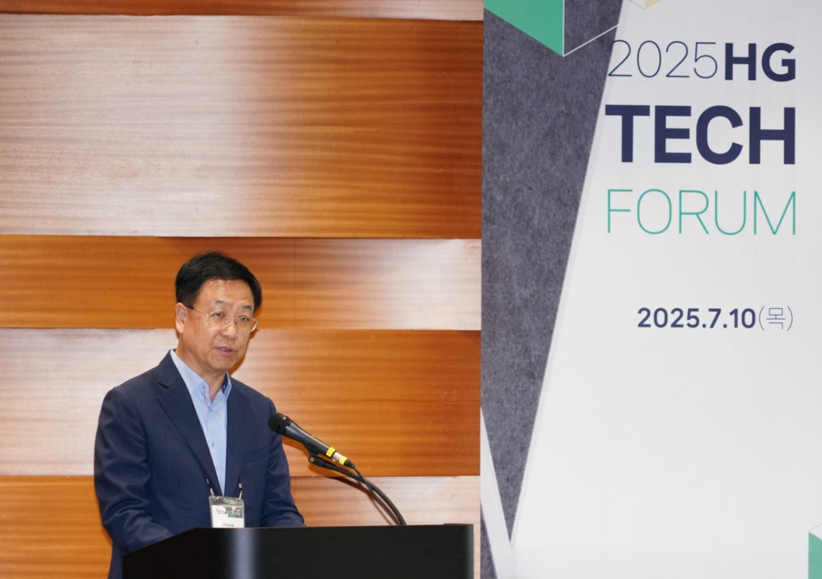김용식 한미글로벌 사장이 서울 강남구 코엑스에서 열린 2025 'HG 테크 포럼'에서 개회사를 하고 있다. / 사진제공=한미글로벌