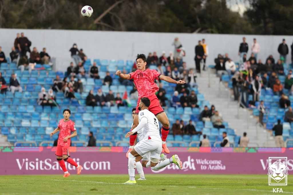 지난해 11월 팔레스타인전 당시 대한민국 축구 국가대표팀 공격수 오세훈. /사진=대한축구협회 제공
