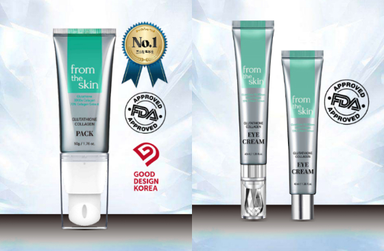 디자인특허를 받은 글루차티온 콜라겐 필오프팩'(왼쪽)과 '글루타치온 콜라겐 아이크림'/사진제공=바이오모아메디칼