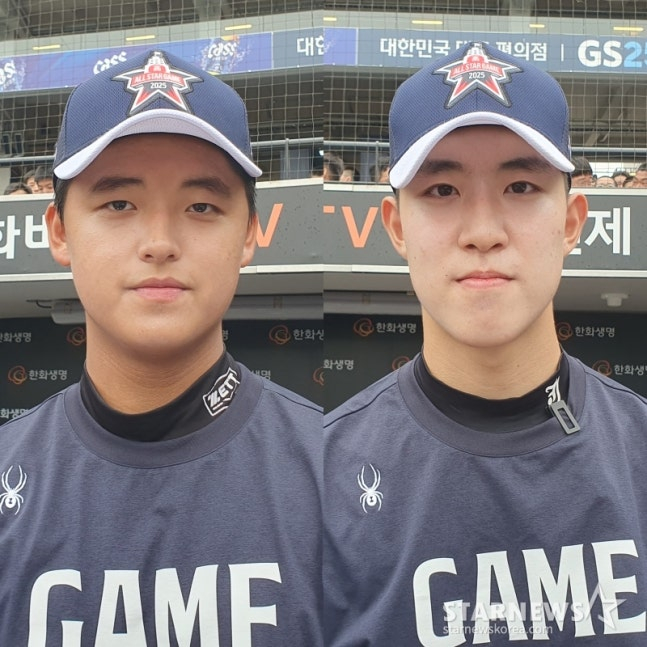 북일고 박준현(왼쪽)과 장충고 문서준. 올해 9월 열릴 2026 KBO 신인드래프트 최대어로 불리는 두 사람은  /사진=김동윤 기자