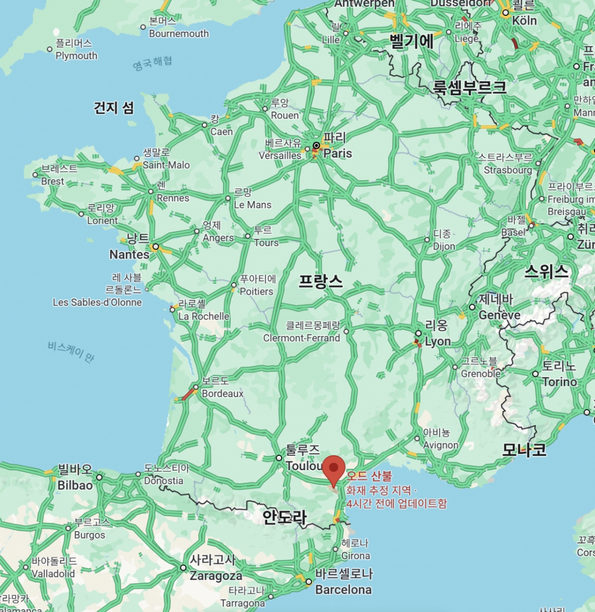 오드 산불 발생 지점/사진=구글맵