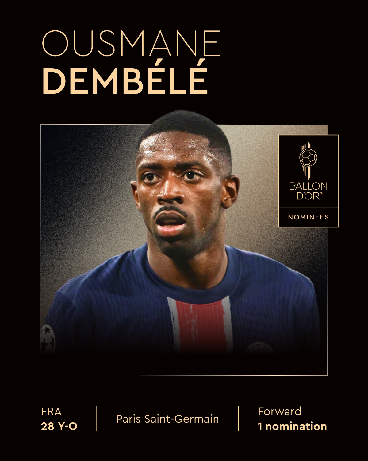 2025 발롱도르 후보에 오른 파리 생제르맹(PSG) 우스만 뎀벨레. /사진=발롱도르 SNS 캡처