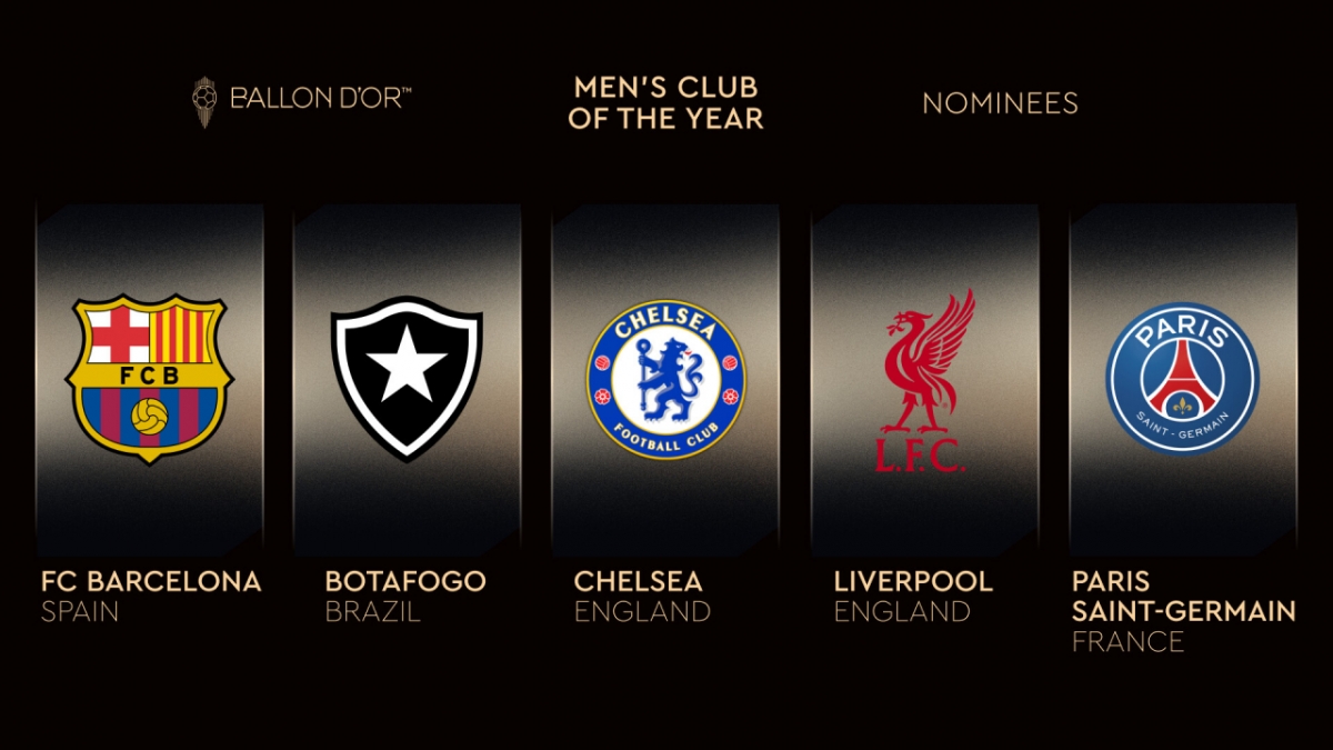 2025 발롱도르 올해의 남자 클럽상 후보 5개팀. /사진=발롱도르 SNS 캡처