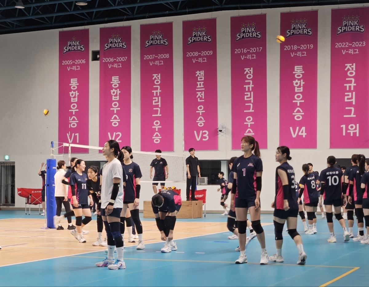 세화여중·세화여고 배구부 선수들과 합동훈련을 진행한 흥국생명 배구단. /사진=흥국생명 배구단 제공