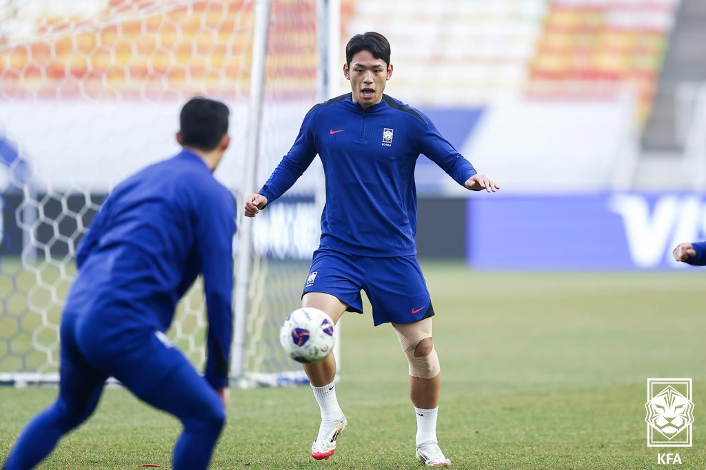 훈련 중인 축구 국가대표팀 공격수 오세훈. /사진=대한축구협회 제공