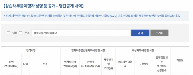 /사진=국토교통부 상습채무불이행자 성명 공개 홈페이지