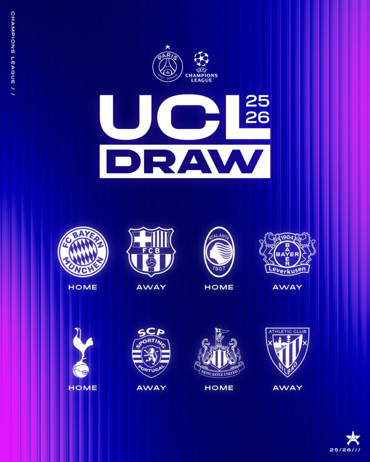 파리 생제르맹(PSG)의 2025~2026 유럽축구연맹(UEFA) 챔피언스리그(UCL) 본선 리그 페이즈 조추첨(대진) 결과. /사진=PSG SNS 캡처