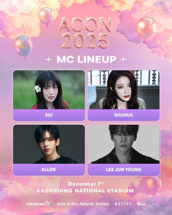 이준영, i-dle (아이들) 슈화, 크래비티 앨런, 키키 수이가 ‘10주년 AAA 2025’의 페스타 ‘ACON 2025’ MC로 발탁됐다./사진제공=AAA 조직위원회, 각 소속사