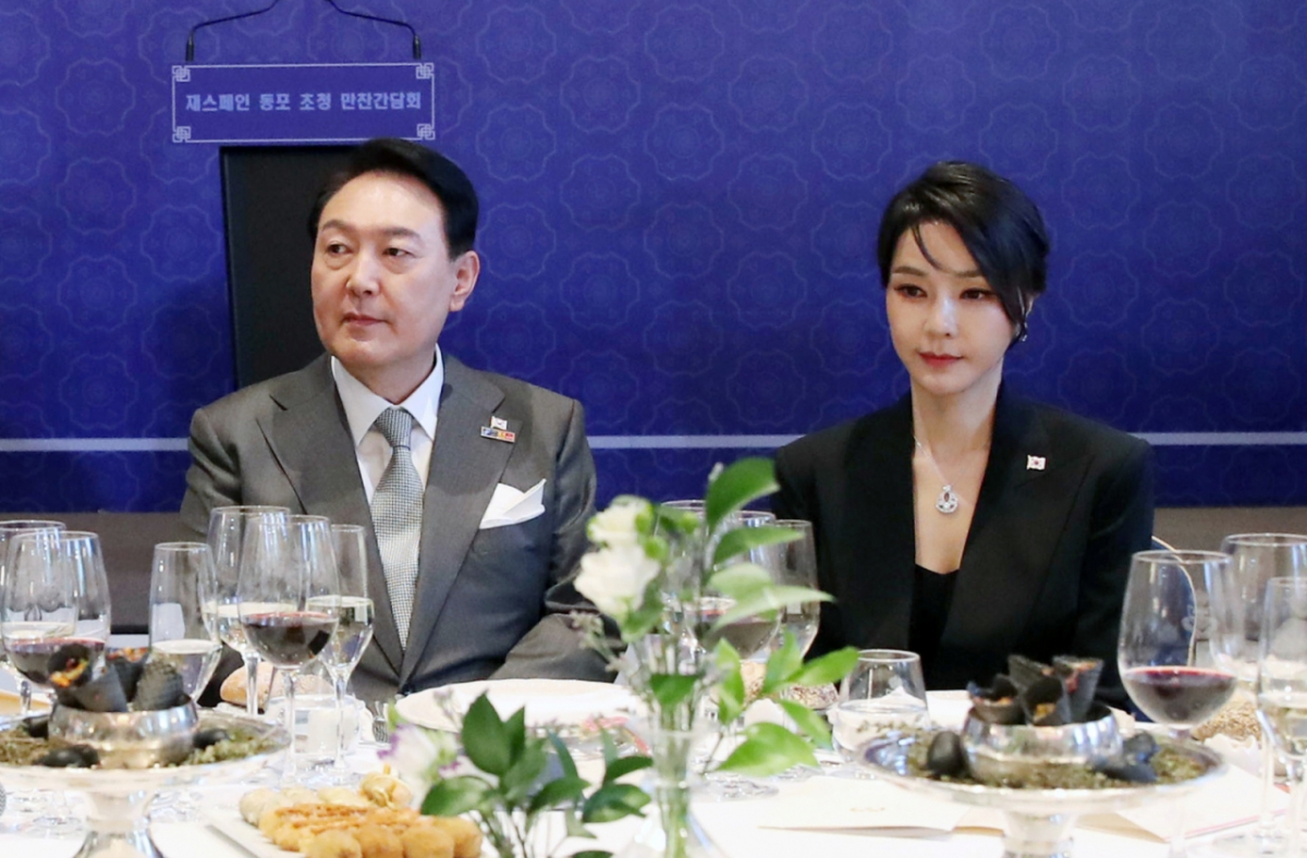 2022년 6월 29일(현지시간) 스페인 동포 초청 만찬간담회에 참석한 김 여사. /사진=뉴시스