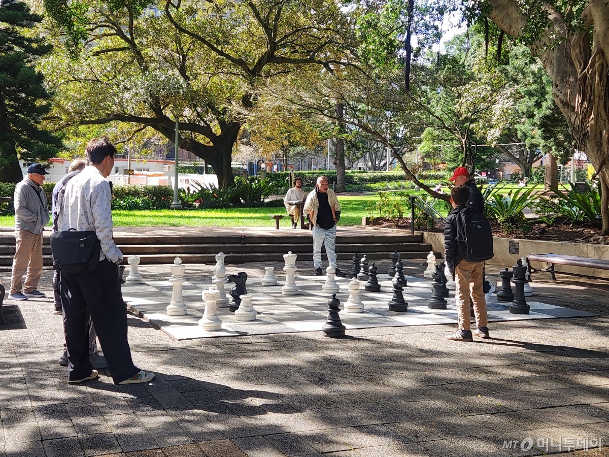 호주 시드니 하이드 공원에서 노인들이 체스를 즐기고 있다./사진=김근희 기자