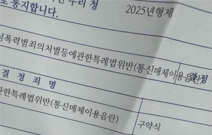 A씨의 구약식 처분 결정결과 통지서. /사진=온라인 커뮤니티