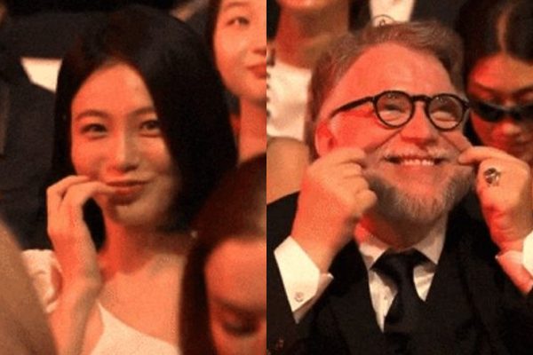 배우 신예은(왼쪽), 멕시코 감독 기예르모 델 토로 / 사진=부산국제영화제 개막식 송출 영상 화면 