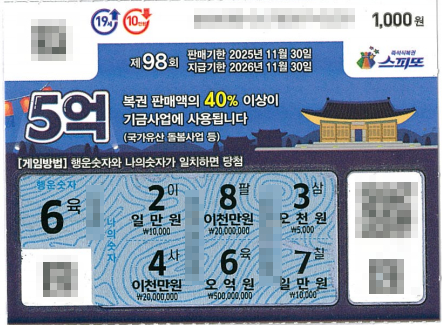 경남 거제시에서 즉석복권 '스피또1000' 1등 당첨자가 나왔다. 사진은 당첨복권/사진=동행복권