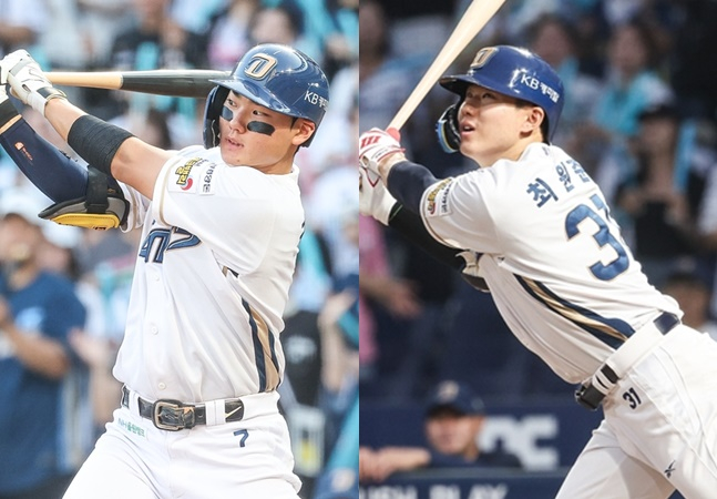 NC 김주원(왼쪽)-최원준. /사진=NC 다이노스 제공