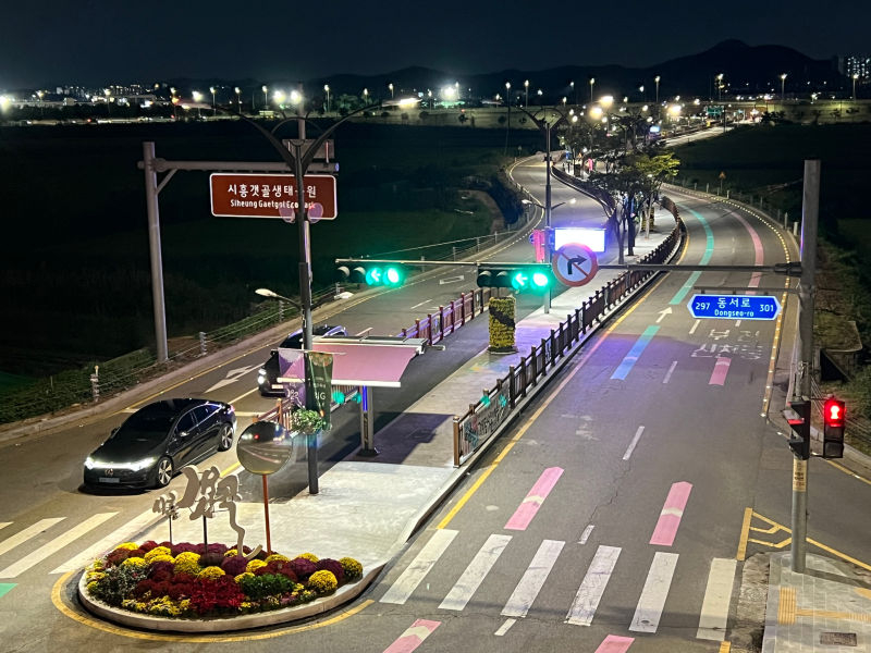 안전 펜스 교체 및 야간 경관 조명 설치가 완료된 갯골생태공원 진입로 전경./사진제공=경기도의회