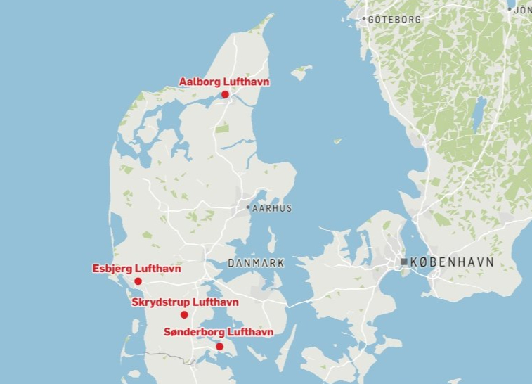 24일(현지시간) 밤부터 25일 새벽까지 덴마크 내 드론 목격 신고가 들어온 곳 /사진=X