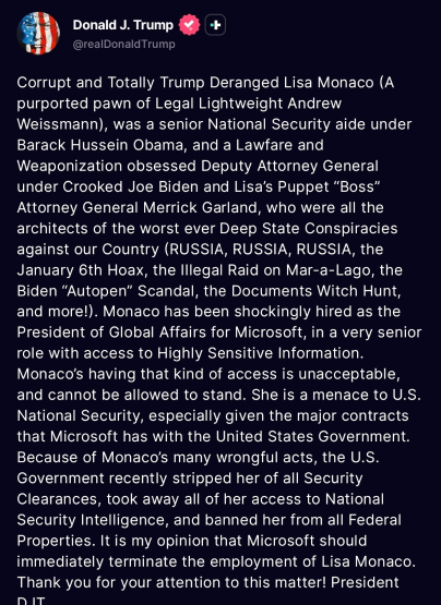 /사진=도널드 트럼프 미국 대통령 트루스소셜