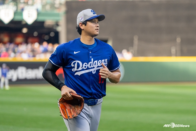 28일 경기를 앞두고 훈련을 하고 있는 오타니. /AFPBBNews=뉴스1