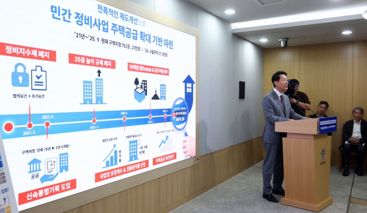 (서울=뉴스1) 김명섭 기자 = 오세훈 서울시장이 29일 서울 중구 시청 브리핑룸에서 서울시 주택공급 대책 기자설명회를 하고 있다.  2025.9.29/뉴스1  Copyright © 뉴스1. All rights reserved. 무단 전재 및 재배포,  AI학습 이용 금지. /사진=(서울=뉴스1) 김명섭 기자