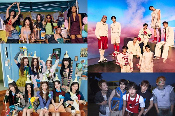 (왼쪽 상단부터 시계방향) 캣츠아이, 스트레이 키즈, 코르티스, 트와이스 / 사진=하이브 아메리카, JYP엔터테인먼트, 빅히트 뮤직