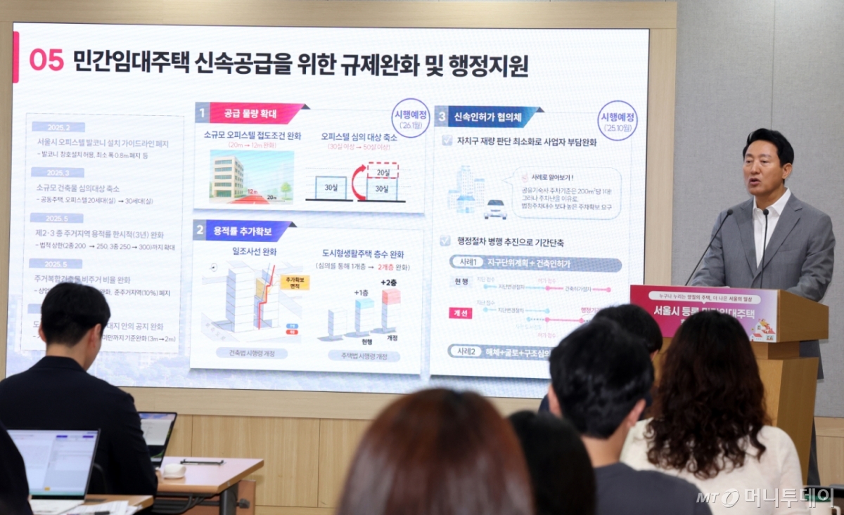 오세훈 서울시장이 1일 오전 서울 중구 시청 브리핑룸에서 등록 민간임대주택 활성화 방안을 발표하고 있다./사진=뉴스1 /사진=(서울=뉴스1) 김명섭 기자