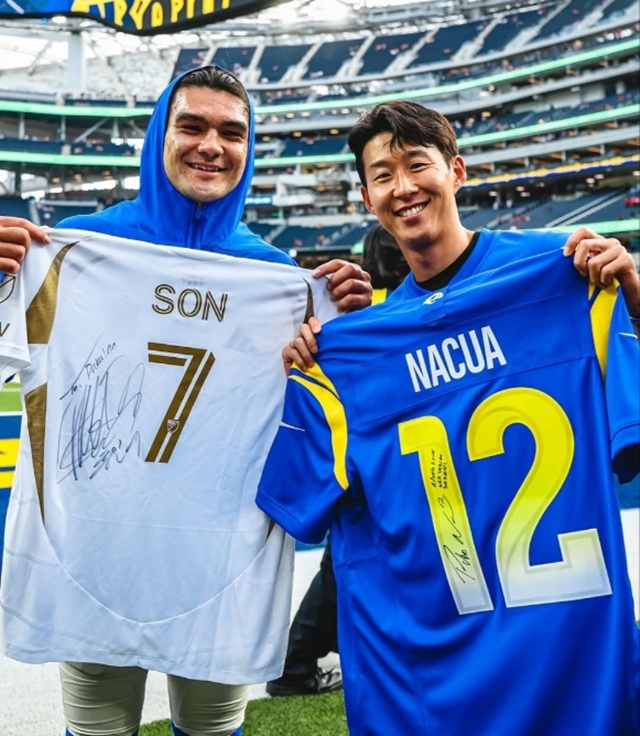 LA 램스의 푸카 나쿠아와 손흥민(오른쪽). /사진=LA 램스 SNS