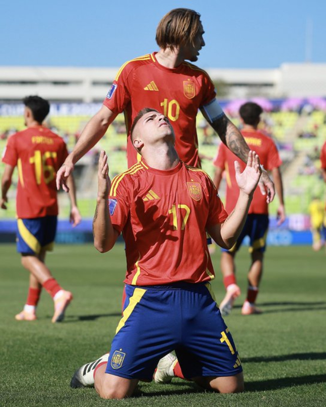 골 세리머니를 하고 있는 스페인 20세 이하(U-20) 대표팀 파블로 가르시아. /사진=FIFA 제공