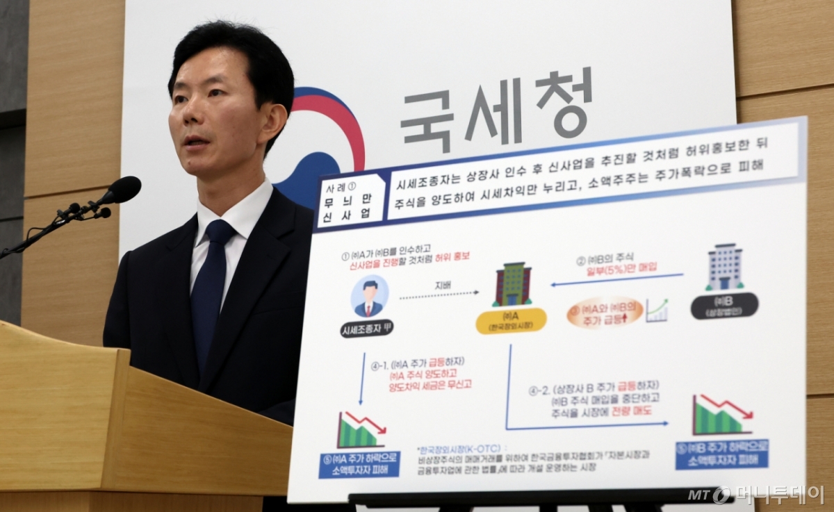 민주원 국세청 조사국장이 지난 7월 29일 세종시 정부세종2청사에서 주식시장을 교란시켜 부당하게 이익을 얻고도 정당한 몫의 세금은 부담하지 않는 불공정 탈세자를 대상으로 세무조사를 실시한다고 밝혔다. /사진=뉴시스