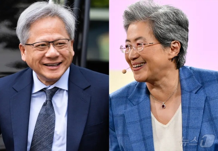 젠슨 황 엔비디아 CEO(왼쪽)와 리사 수 AMD CEO/사진=뉴스1