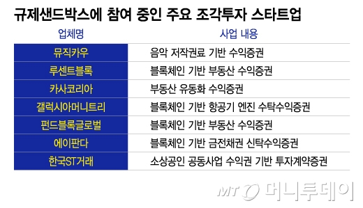 규제샌드박스에 참여 중인 주요 조각투자 스타트업 /그래픽=이지혜