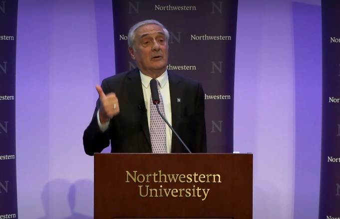 조엘 모키어 미국 노스웨스턴대 교수가 13일(현지시간) 노스웨스턴대에서 진행된 노벨경제학상 수상 기자회견에서 취재진의 질문에 답변하고 있다. /노스웨스턴대 동영상 캡쳐