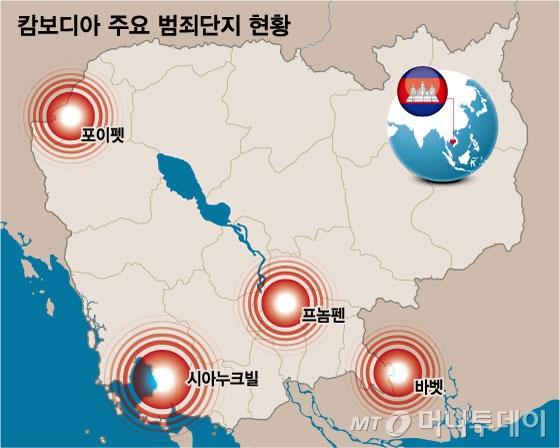 캄보디아 주요 범죄 단지 현황./그래픽=임종철 디자인기자.