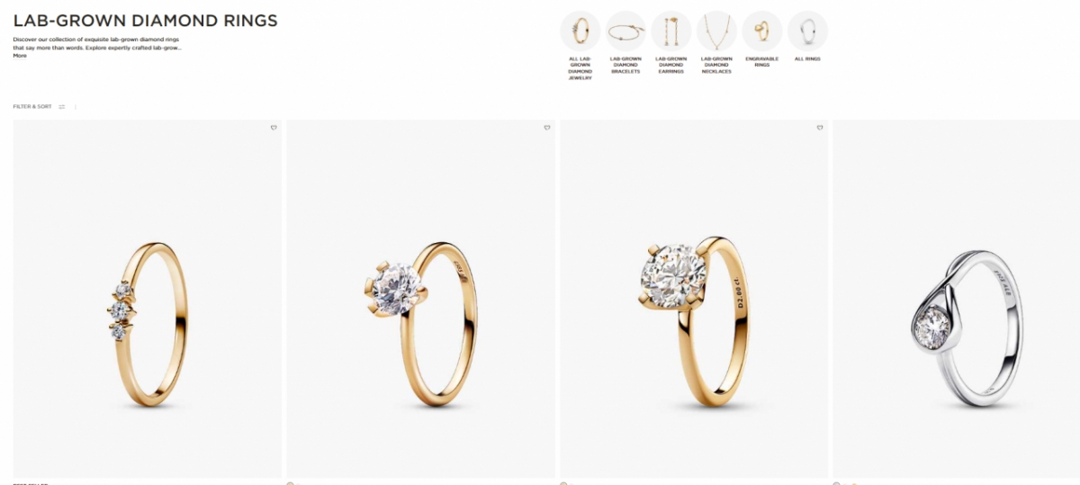 글로벌 귀금속 업체 판도라의 랩 다이아몬드 제품/사진=판도라 홈페이지 