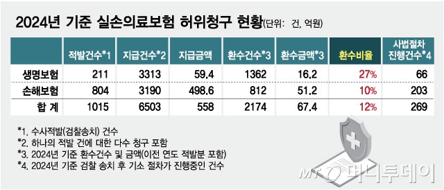 2024년 기준 실손의료보험 허위청구 현황/그래픽=김현정