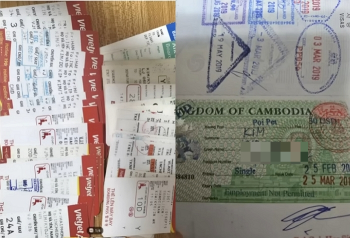 김씨가 인증한 여권과 캄보디아행 항공권들. /사진=유튜브 캡처 